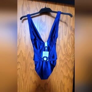 Zimmermann Womens  Tiggy Plunge Circle Link One-Piece, Blue Size 1, US Size 6